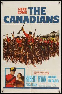 2g141 CANADIANS 1sh '61 cool image of Robert Ryan & Royal Mounted Police charging!