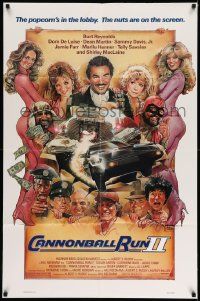 2g143 CANNONBALL RUN II 1sh '84 great Drew Struzan art of Burt Reynolds, Dean Martin & sexy girls!