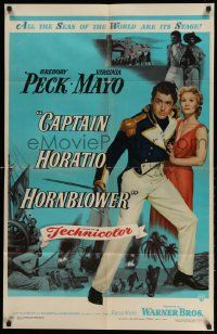 2g146 CAPTAIN HORATIO HORNBLOWER LAMINATED 1sh '51 Gregory Peck with sword & pretty Virginia Mayo!