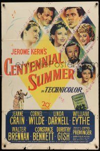 2g153 CENTENNIAL SUMMER 1sh '46 cool art of Jeanne Crain, Cornel Wilde, Linda Darnell & cast!