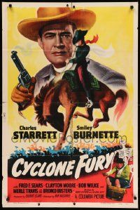 2g198 CYCLONE FURY 1sh '51 Charles Starrett as the Durango Kid, Smiley Burnette & Clayton Moore!