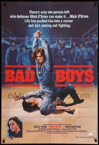 2g055 BAD BOYS English 1sh '83 life has pushed Sean Penn into a corner, wild prison fight art!