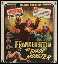 2g322 FRANKENSTEIN MEETS THE SPACE MONSTER/CURSE OF VOODOO trimmed 1sh '65 art of alien monsters!