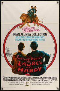 2g334 FURTHER PERILS OF LAUREL & HARDY 1sh '67 great image of Stan & Ollie riding lion!