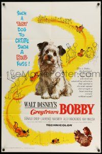 2g374 GREYFRIARS BOBBY 1sh '61 Walt Disney, huge close up art of cute tiny Skye Terrier!