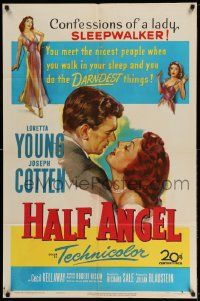 2g378 HALF ANGEL 1sh '51 Loretta Young, Joseph Cotten, confessions of a lady sleepwalker!