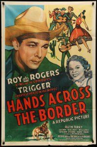 2g380 HANDS ACROSS THE BORDER 1sh '43 wonderful close up artwork of cowboy Roy Rogers!