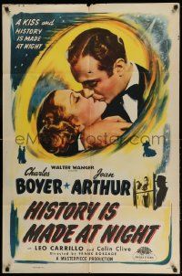 2g397 HISTORY IS MADE AT NIGHT 1sh R48 wonderful kiss c/u of Charles Boyer & Jean Arthur!