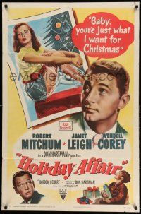 2g401 HOLIDAY AFFAIR 1sh '49 sexy Janet Leigh is what Robert Mitchum wants for Christmas!