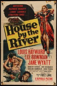 2g414 HOUSE BY THE RIVER 1sh '50 Fritz Lang, enticing blonde beauty lures lover's straying eyes!