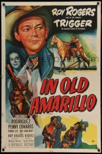 2g428 IN OLD AMARILLO 1sh '51 cool art of Roy Rogers & his horse Trigger in Texas!