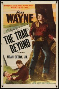 2g445 JOHN WAYNE 1sh '40s great image of The Duke, The Trail Beyond!