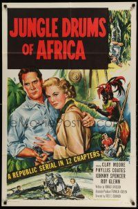 2g451 JUNGLE DRUMS OF AFRICA 1sh '52 Clayton Moore with gun & Phyllis Coates, Republic serial!
