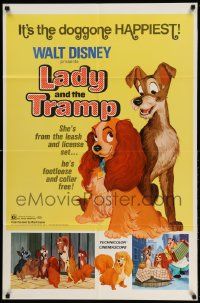 2g473 LADY & THE TRAMP 1sh R72 Disney classic dog cartoon, great image with Jock!