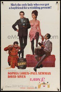 2g478 LADY L style B 1sh '66 cool art of sexy Sophia Loren, Paul Newman & David Niven!