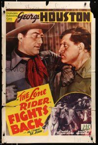 2g511 LONE RIDER FIGHTS BACK 1sh '41 great images of cowboy George Houston fighting bad guy!