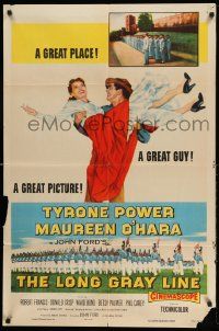 2g513 LONG GRAY LINE 1sh '54 art of Tyrone Power carrying Maureen O'Hara, plus West Point cadets!