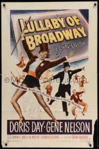 2g528 LULLABY OF BROADWAY 1sh '51 art of Doris Day & Gene Nelson in top hat and tails!