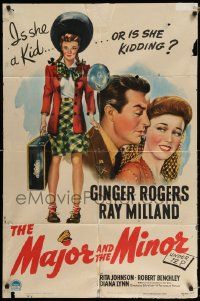 2g537 MAJOR & THE MINOR style A 1sh '42 pretty Ginger Rogers poses as a teen confusing Ray Milland!