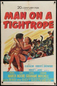 2g540 MAN ON A TIGHTROPE 1sh '53 directed by Elia Kazan, pretty circus performer Terry Moore!