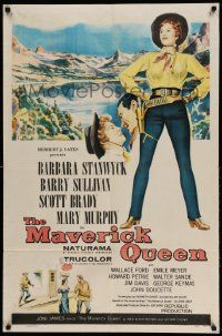 2g561 MAVERICK QUEEN 1sh '56 full-length art of Barbara Stanwyck, from Zane Grey's novel!