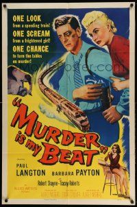 2g592 MURDER IS MY BEAT 1sh '55 Edgar Ulmer film noir, Barbara Payton, cool speeding train art!