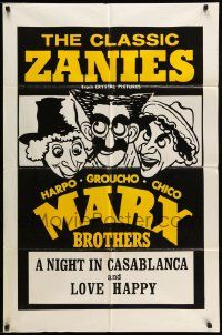 2g615 NIGHT IN CASABLANCA/LOVE HAPPY 1sh '70s great Hirschfeld-like art of Marx Brothers!