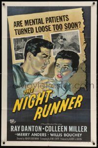 2g618 NIGHT RUNNER 1sh '57 released mental patient Ray Danton romances pretty Colleen Miller!