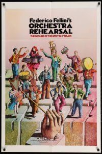 2g635 ORCHESTRA REHEARSAL 1sh '79 Federico Fellini's Prova d'orchestra, cool Bonhomme art!