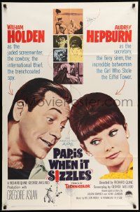 2g646 PARIS WHEN IT SIZZLES 1sh '64 close-up of pretty Audrey Hepburn & William Holden!