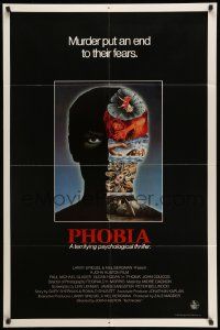 2g658 PHOBIA int'l 1sh '80 directed by John Huston, cool art of crazy psychiatrist by Alex Ebel!