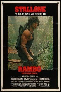 2g692 RAMBO FIRST BLOOD PART II style B int'l 1sh '85 no law, no war can stop Sylvester Stallone!