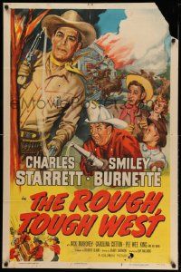 2g730 ROUGH TOUGH WEST 1sh '52 Cravath art of Starrett as the Durango Kid & firefighter Smiley!