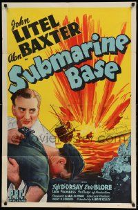 2g804 SUBMARINE BASE 1sh '43 John Litel, Alan Baxter, exploding u-boat artwork!