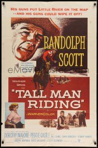 2g817 TALL MAN RIDING 1sh '55 cowboy Randolph Scott & that sexy Battle Cry girl Dorothy Malone!