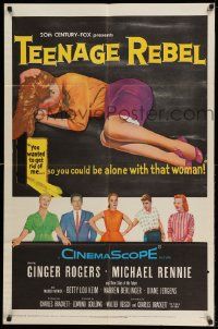 2g824 TEENAGE REBEL 1sh '56 Michael Rennie sends daughter to mom Ginger Rogers so he can have fun!
