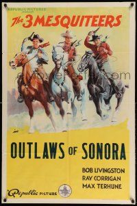 2g849 THREE MESQUITEERS stock 1sh '37 Bob Livingston, Ray Corrigan & Max Terhune, Outlaws of Somora!