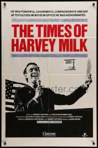 2g862 TIMES OF HARVEY MILK 1sh '84 he was powerful, charismatic, compassionate, gay & assassinated