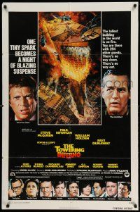 2g871 TOWERING INFERNO 1sh '74 McQueen, Paul Newman, art of burning building by John Berkey!