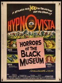 2j173 HORRORS OF THE BLACK MUSEUM 30x40 '59 amazing new dimension in screen thrills, Hypno-Vista!