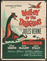 2j175 VALLEY OF THE DRAGONS 30x40 '61 Jules Verne, dinosaurs in a world time forgot!