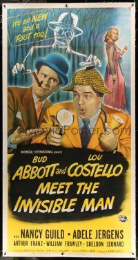 2j057 ABBOTT & COSTELLO MEET THE INVISIBLE MAN linen 3sh '51 art of Bud & Lou with monster, rare!