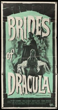 2j268 BRIDES OF DRACULA 3sh '60 Terence Fisher, Hammer, Peter Cushing as Van Helsing, cool art!