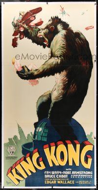 2j066 KING KONG linen S2 recreation 3sh 1997 classic art of the fierce ape on Empire State Building!