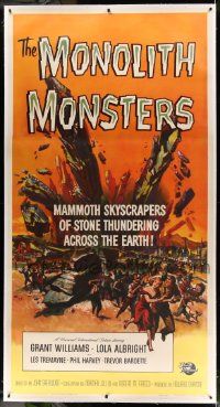 2j063 MONOLITH MONSTERS linen 3sh '57 mammoth skyscrapers of stone thundering across the Earth!