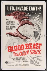 2j090 BLOOD BEAST FROM OUTER SPACE linen 1sh '66 UFOs invade Earth, creatures snatch sexy girls!