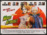 2j185 MARS ATTACKS! DS British quad '96 directed by Tim Burton, great sci-fi art by Philip Castle!