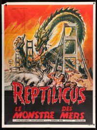 2j197 REPTILICUS French 1p '62 indestructible 50 million year-old giant lizard destroys bridge!