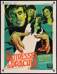 2j076 BRIDES OF DRACULA linen French 24x32 R60s Terence Fisher, Hammer, different art by Koutachy!
