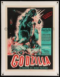 2j078 GODZILLA linen French 24x32 R50s Gojira, sci-fi classic, completely different art by Poucel!